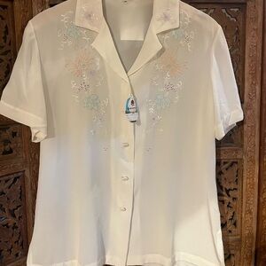 Vintage Color Embroidered Silk Blouse White